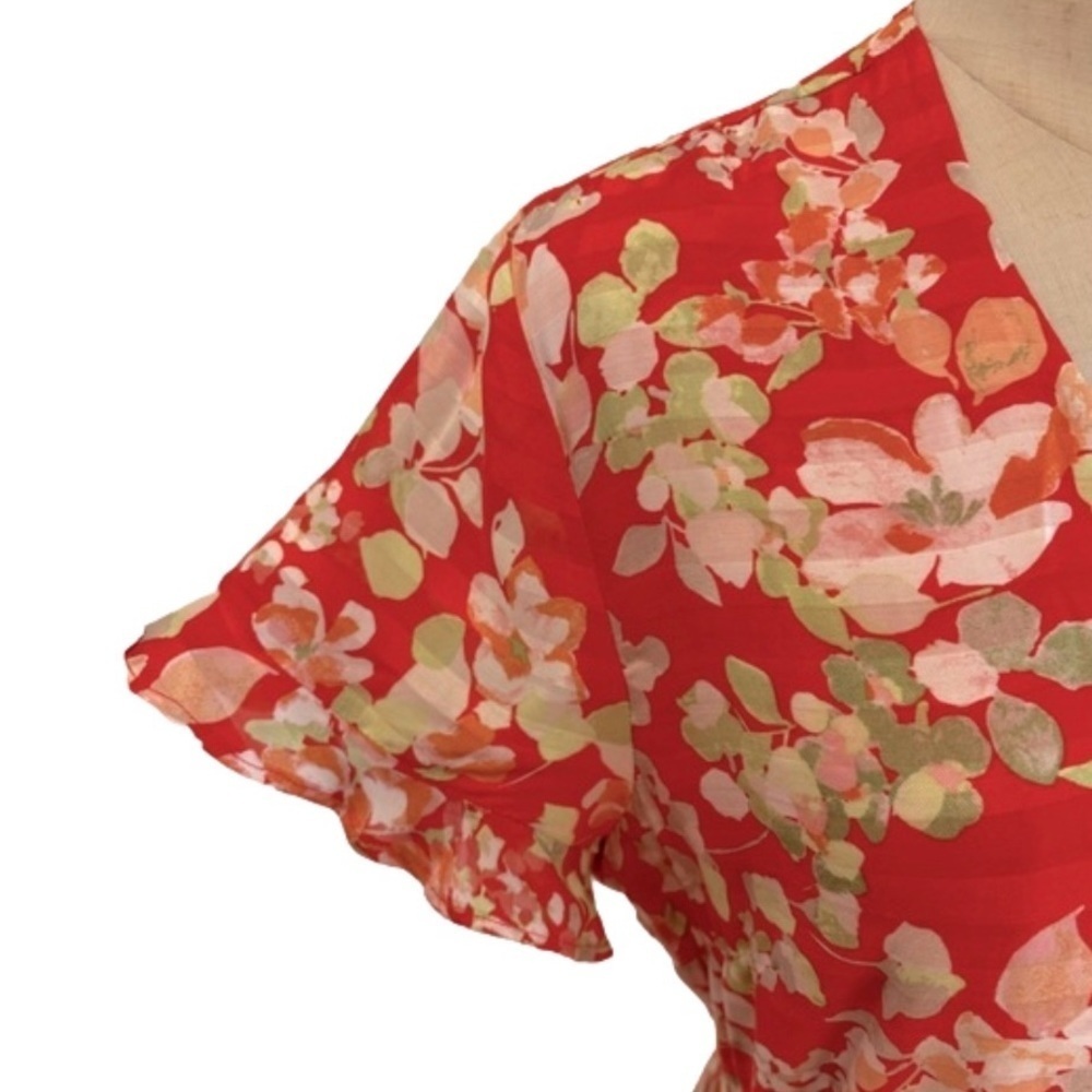 90s J JILL WRAP DRESS TANGERINE FLORAL TWEE DELICATE LIGHT COTTAGECORE SZ MP - Picture 6 of 13
